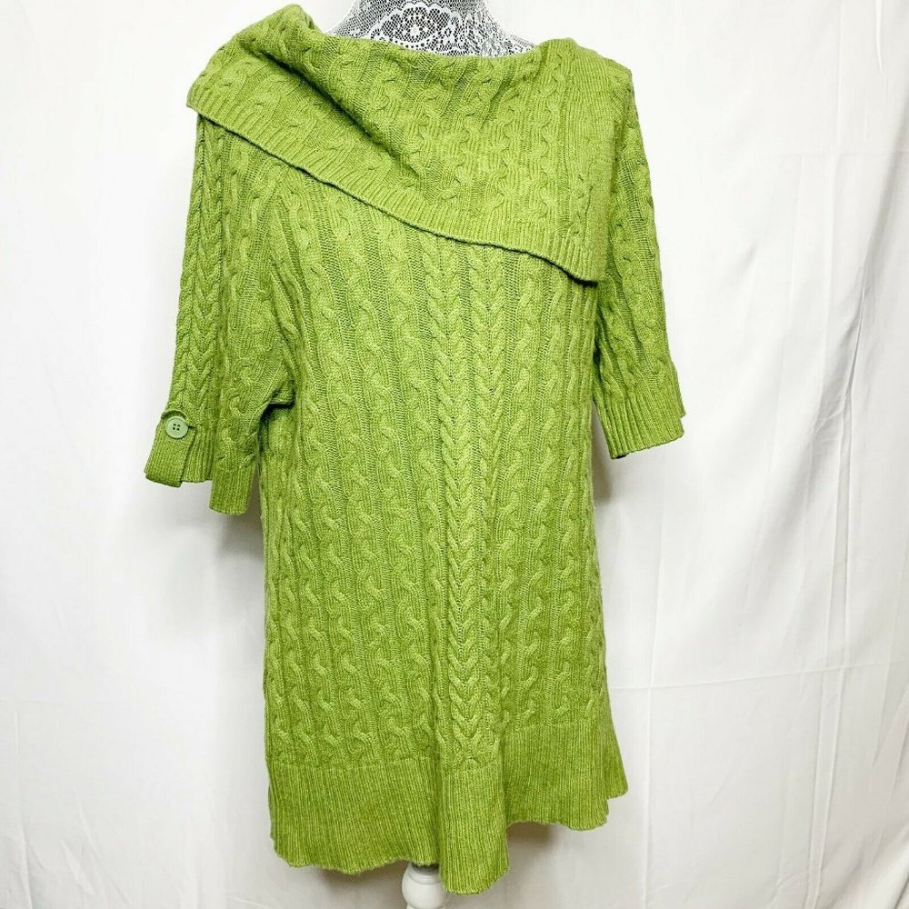 New Directions Knit Sweater L Green Cowl Neck Roll